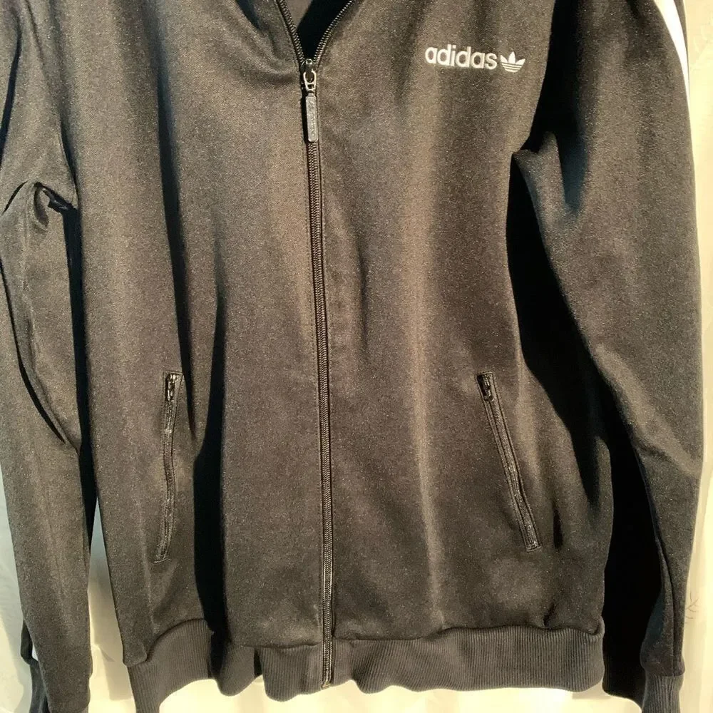 Adidas jacket hoodie no hood black white stripes